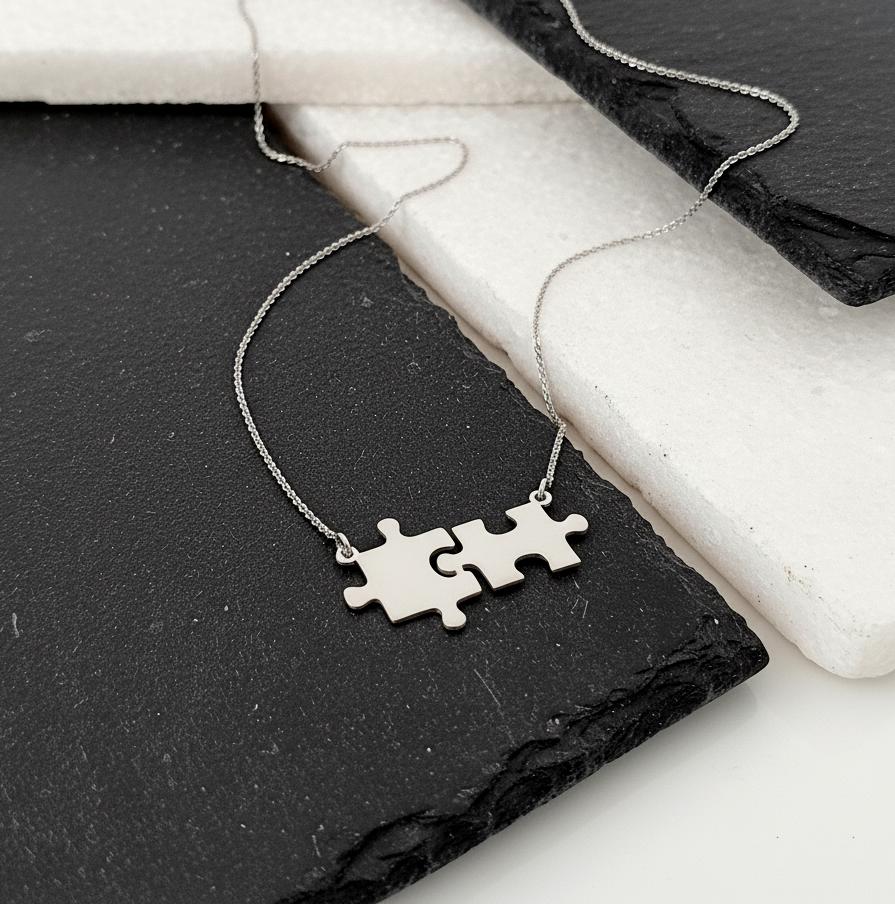 14K Solid Gold Friendship Puzzle Necklace, gallery view 6 of 7