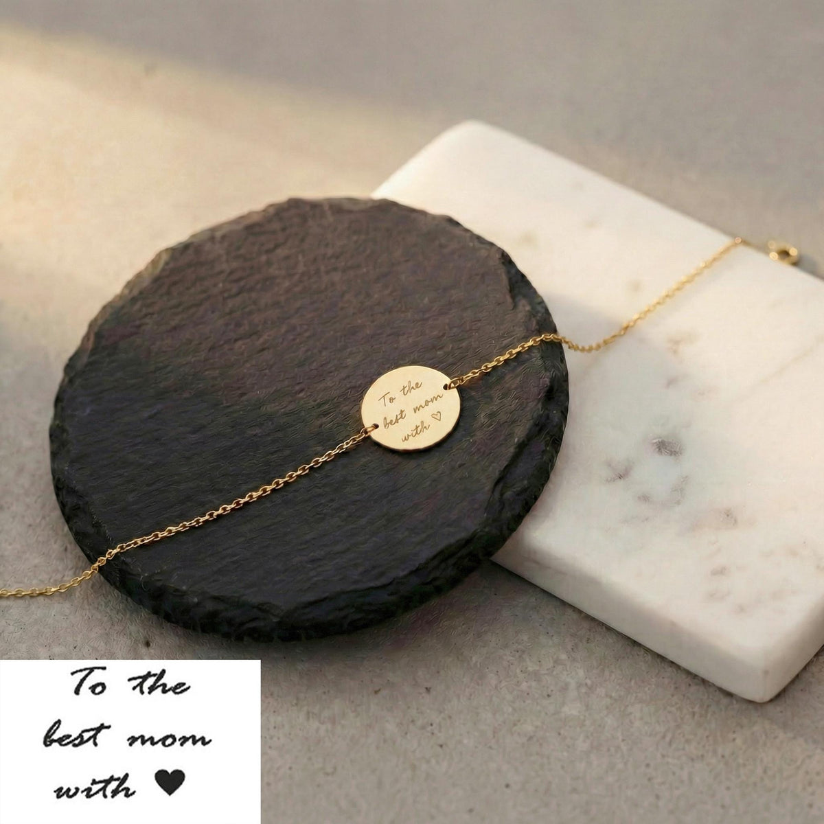 14K Solid Gold Handwriting Disc Bracelet – Personalized Engraving, gallery view 3 of 10