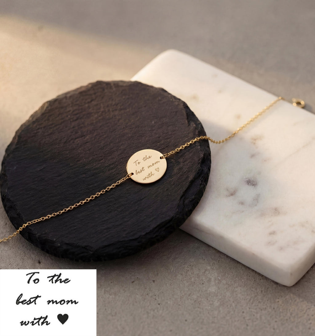 14K Solid Gold Handwriting Disc Bracelet – Personalized Engraving, gallery view 9 of 10