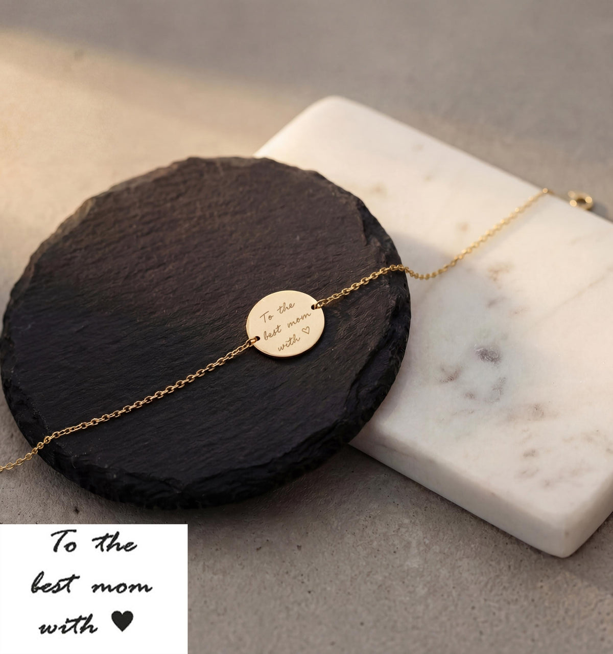 14K Solid Gold Handwriting Disc Bracelet – Personalized Engraving, gallery view 9 of 10