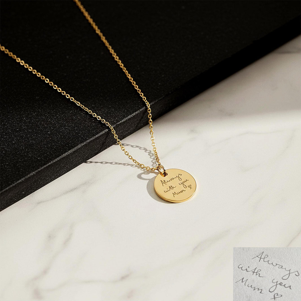 14K Solid Gold Handwriting Disc Pendant Necklace, main product view