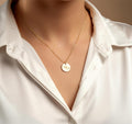 14K Solid Gold Handwriting Disc Pendant Necklace, gallery view 2 of 10