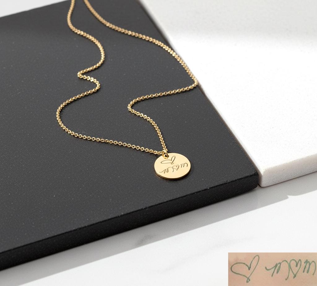 14K Solid Gold Handwriting Disc Pendant Necklace, gallery view 7 of 10