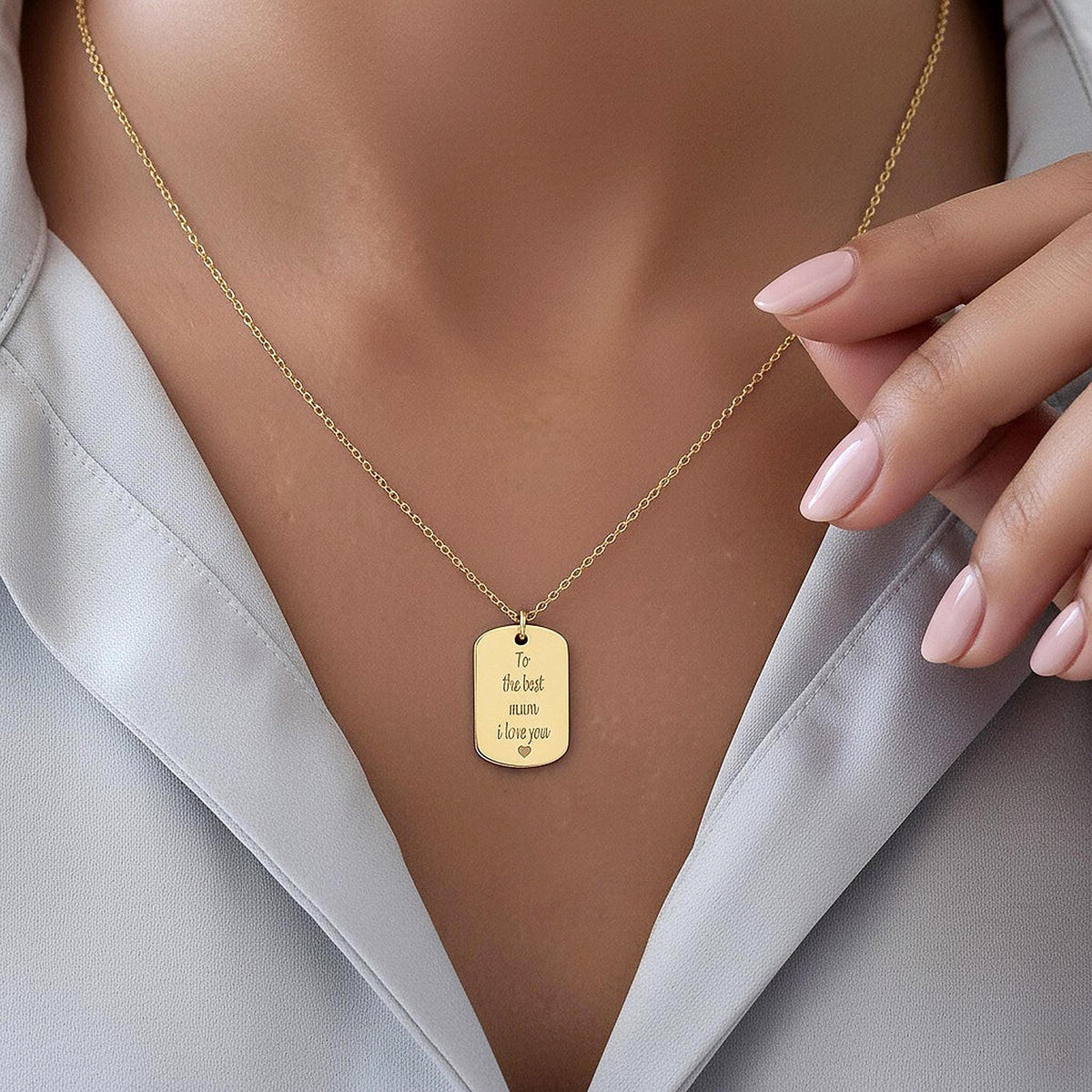 14K Solid Gold Handwriting Rectangle Tag Necklace, main product view