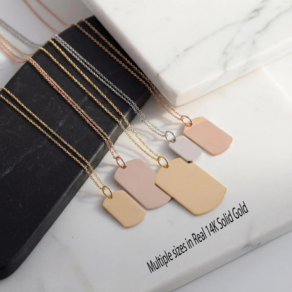 14K Solid Gold Handwriting Rectangle Tag Necklace, gallery view 2 of 10