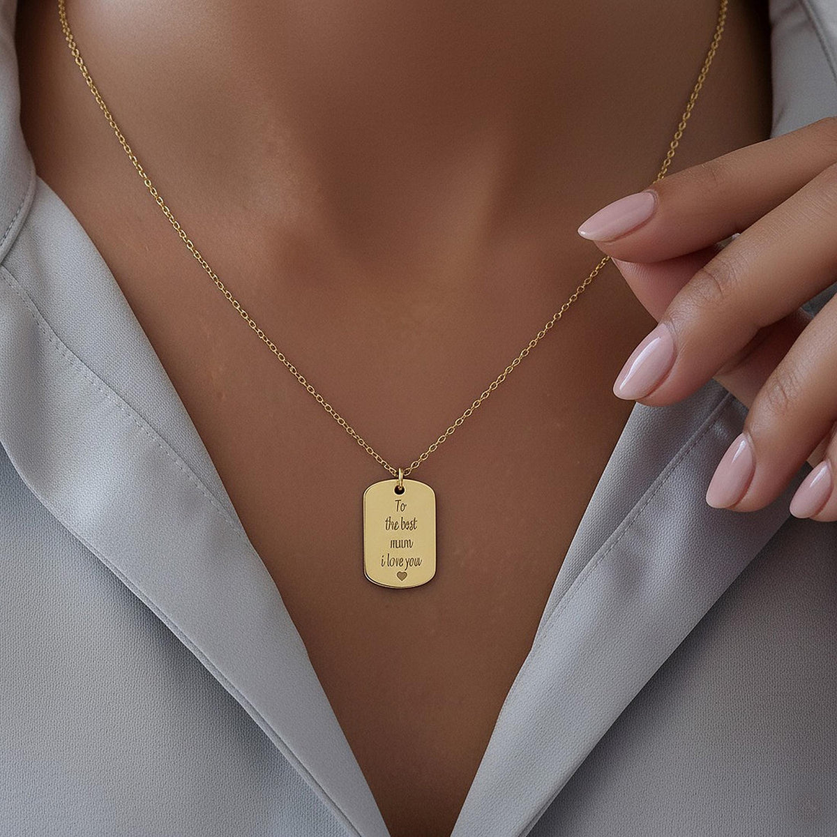 14K Solid Gold Handwriting Rectangle Tag Necklace, gallery view 3 of 10
