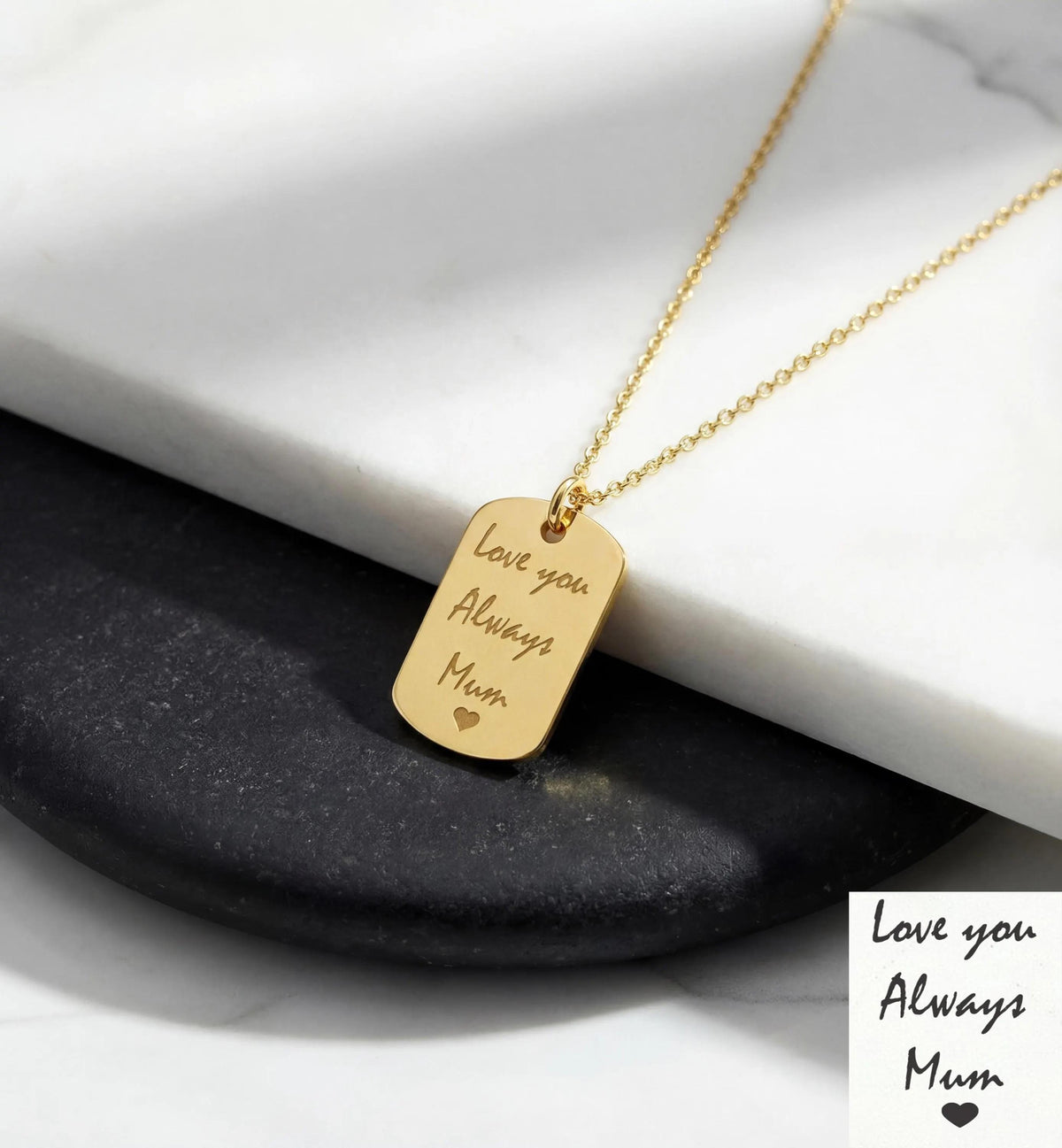 14K Solid Gold Handwriting Rectangle Tag Necklace, gallery view 4 of 10
