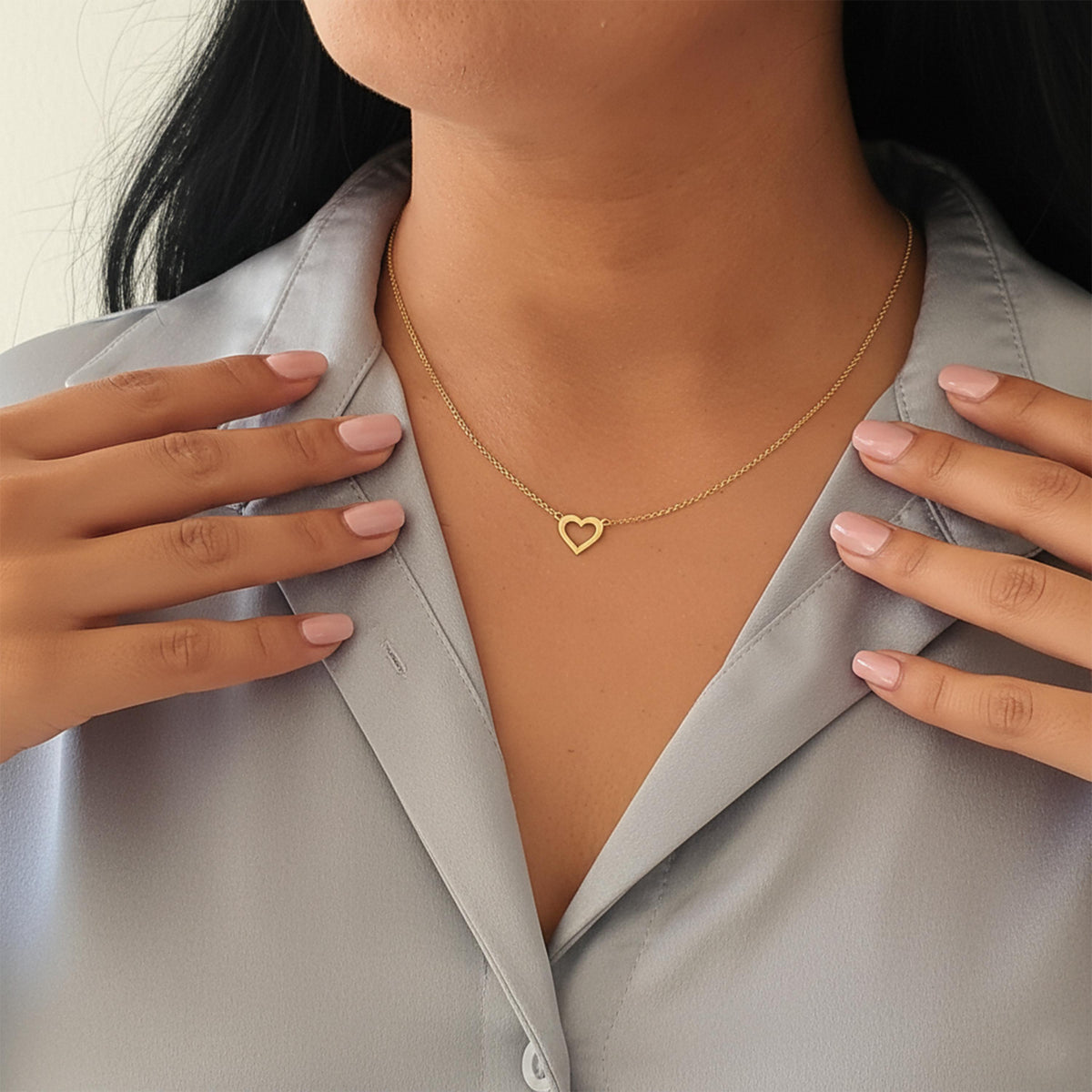 14K Solid Gold Heart Necklace – Delicate Yellow Gold Love Pendant, gallery view 2 of 6