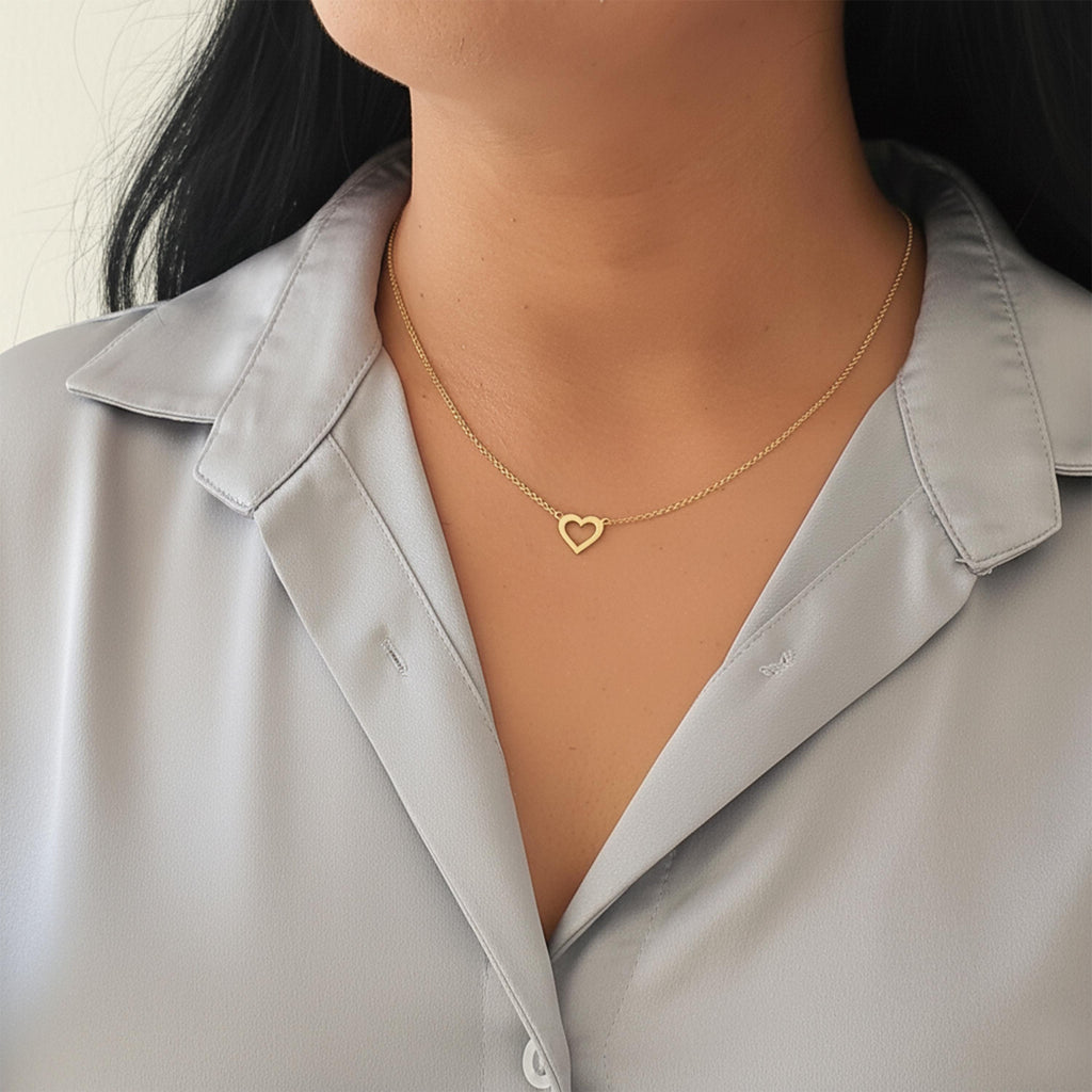 14K Solid Gold Heart Necklace – Delicate Yellow Gold Love Pendant, gallery view 4 of 6