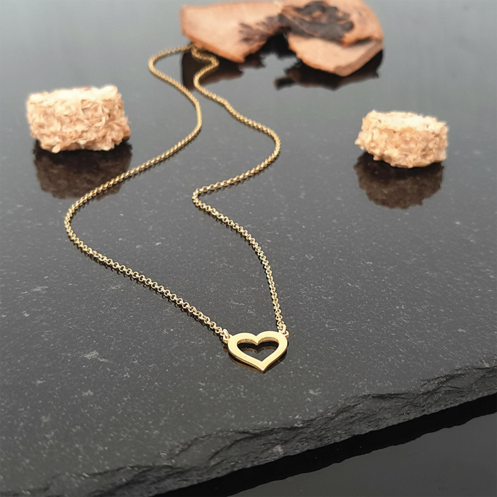 14K Solid Gold Heart Necklace – Delicate Yellow Gold Love Pendant, gallery view 5 of 6