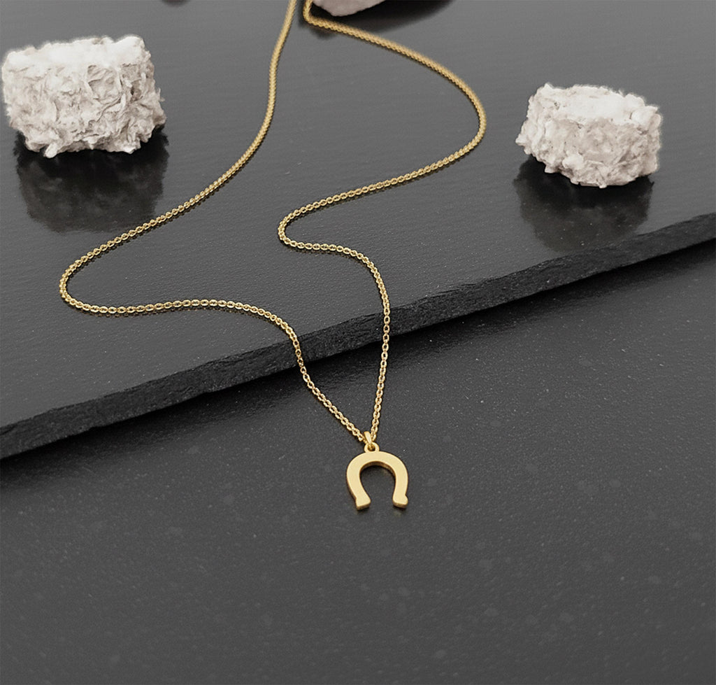 14K Solid Gold Horseshoe Pendant Necklace – Lucky Charm, gallery view 7 of 7