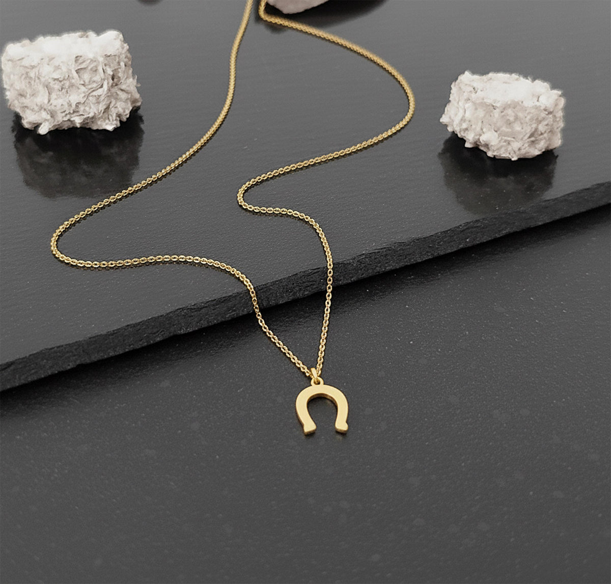 14K Solid Gold Horseshoe Pendant Necklace – Lucky Charm, gallery view 7 of 7