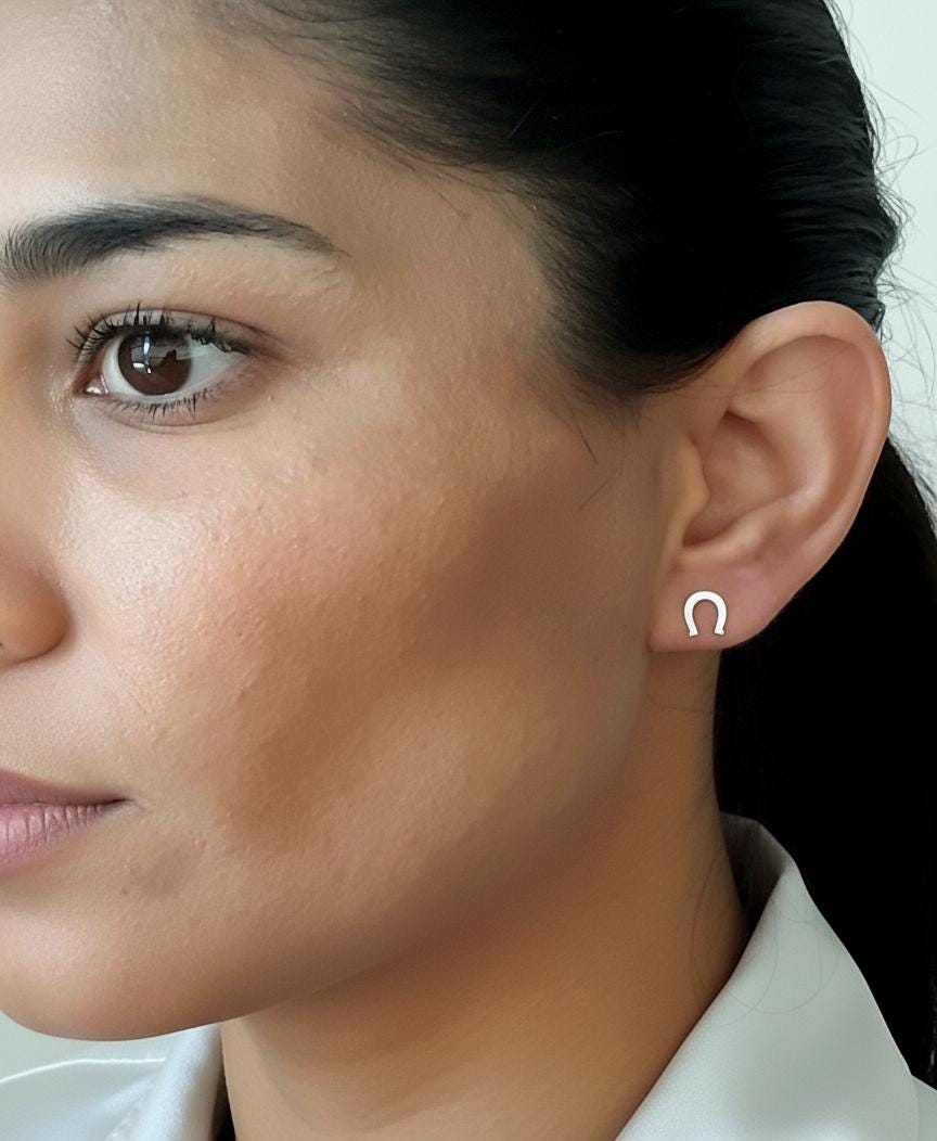 14K Solid Gold Horseshoe Stud Earrings, gallery view 4 of 7