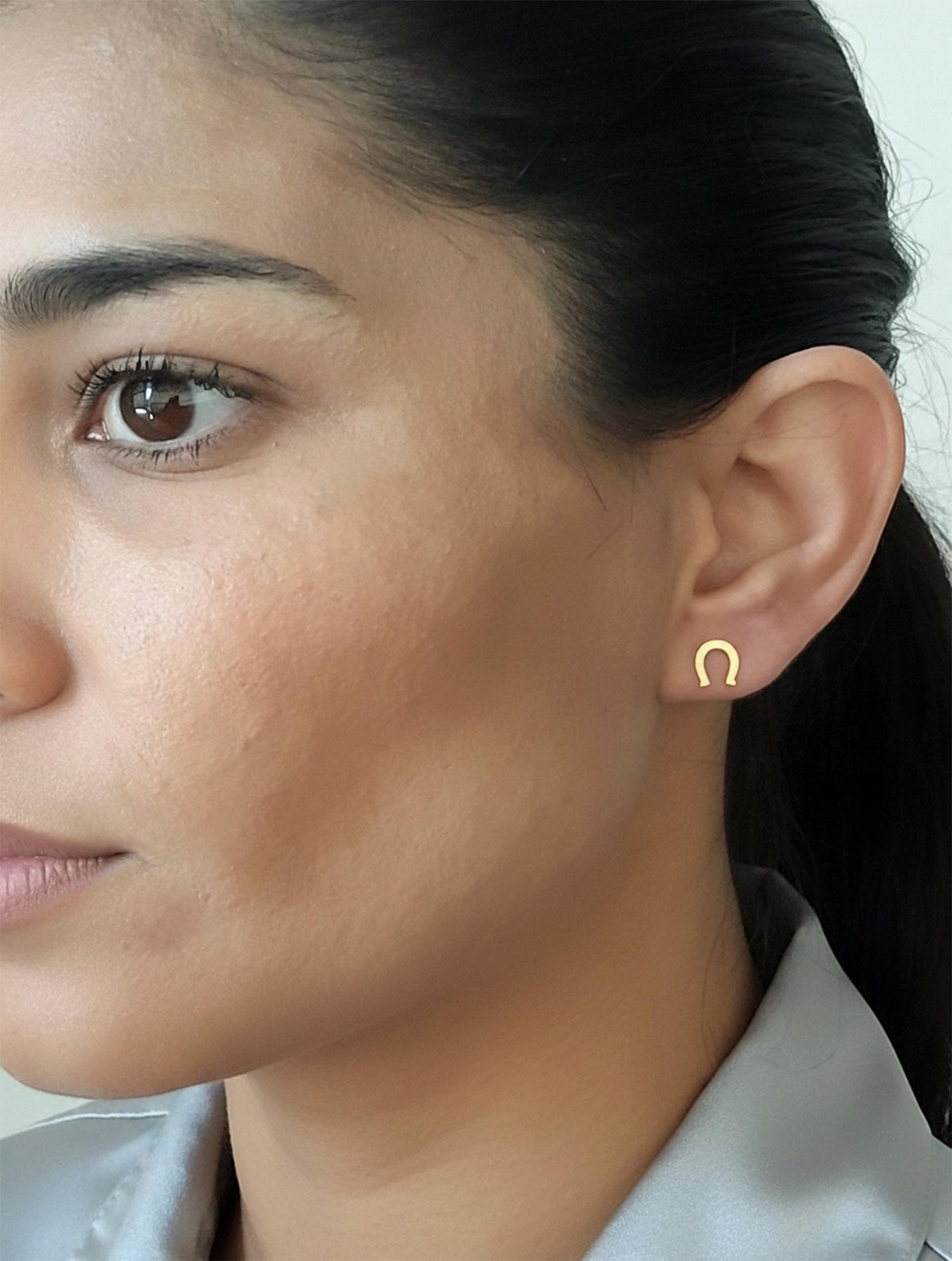 14K Solid Gold Horseshoe Stud Earrings, gallery view 6 of 7