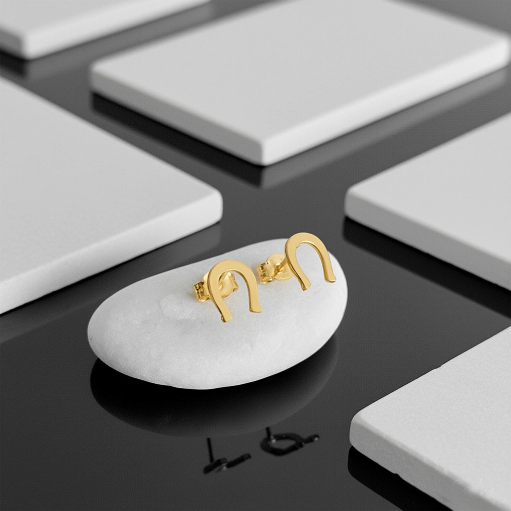14K Solid Gold Horseshoe Stud Earrings, gallery view 7 of 7