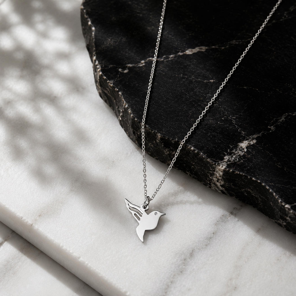 14K Solid Gold Hummingbird Diamond Pendant Necklace – Dainty Bird Charm, gallery view 8 of 9