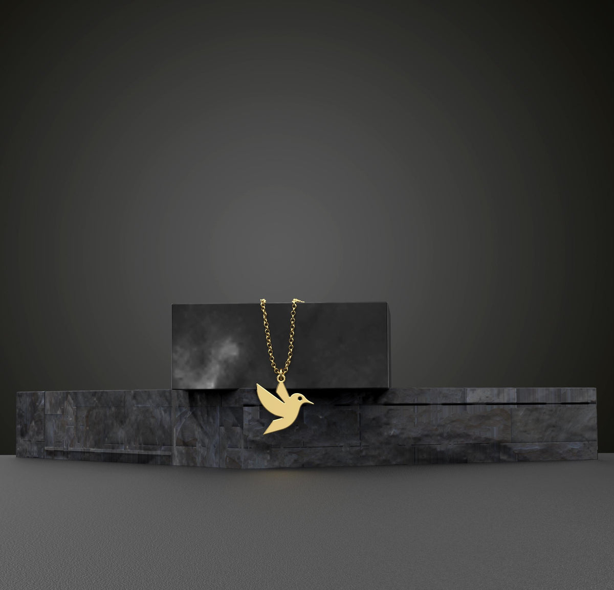 14K Solid Gold Hummingbird Necklace – Dainty Bird Pendant, gallery view 2 of 7
