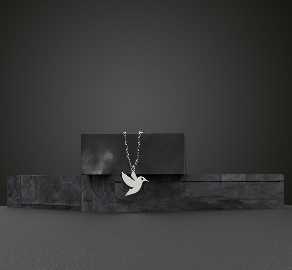 14K Solid Gold Hummingbird Necklace – Dainty Bird Pendant, gallery view 4 of 7