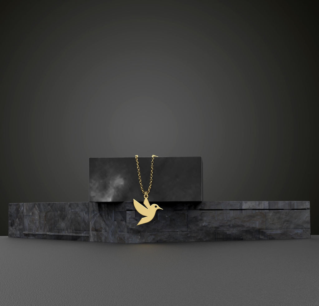 14K Solid Gold Hummingbird Necklace – Dainty Bird Pendant, gallery view 7 of 7