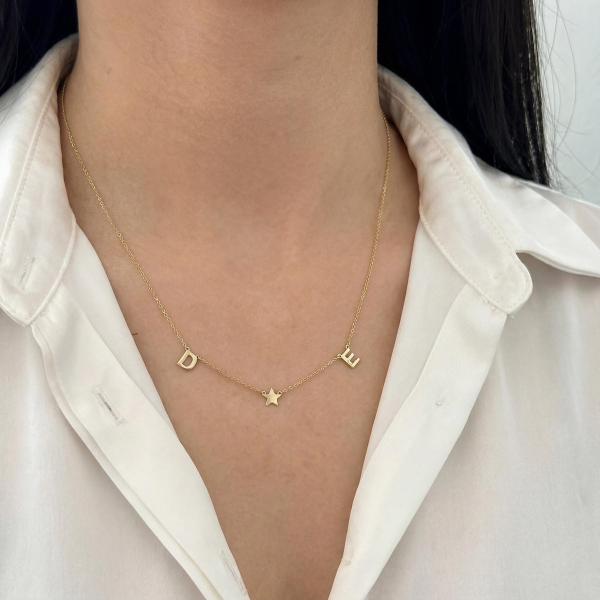 14K Solid Gold Letter Necklace – 3 Initial Necklace with Chain – Custom, gallery view 2 of 8