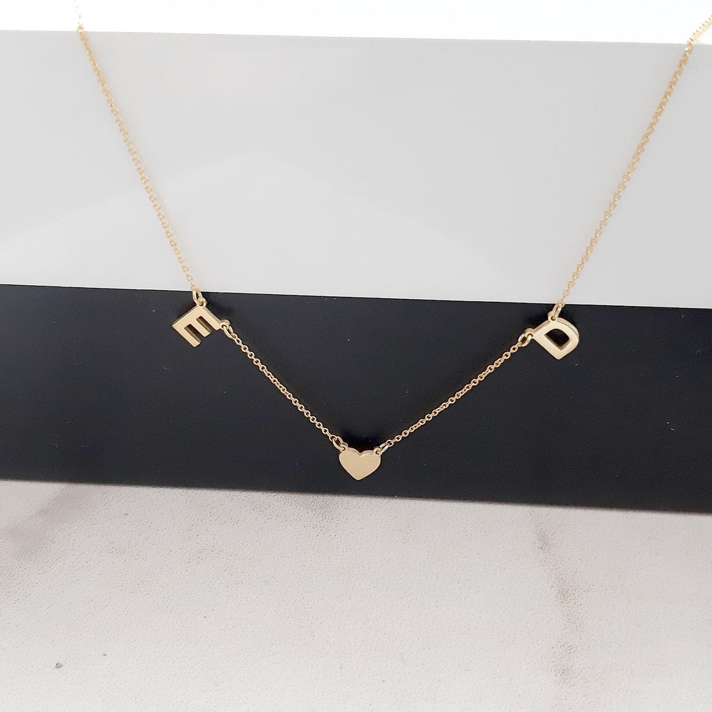 14K Solid Gold Letter Necklace – 3 Initial Necklace with Chain – Custom, gallery view 3 of 8