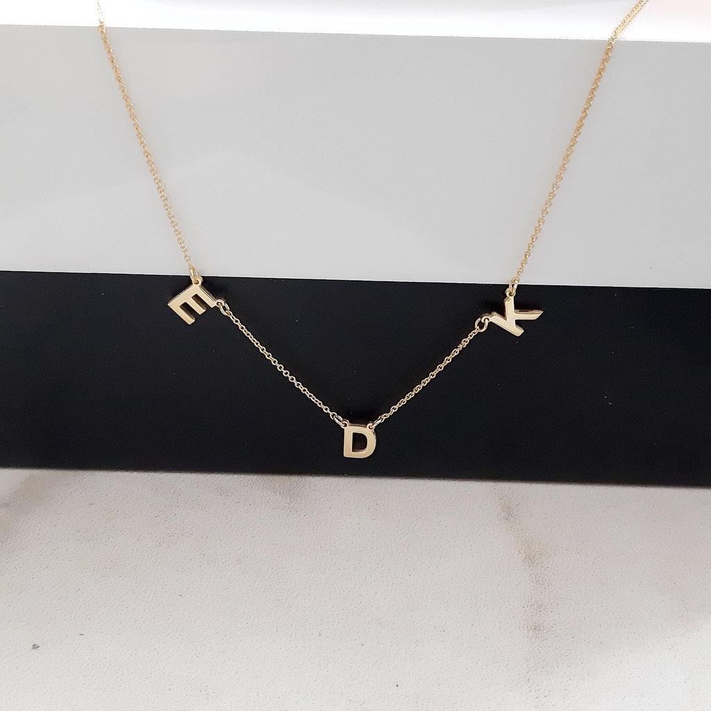 14K Solid Gold Letter Necklace – 3 Initial Necklace with Chain – Custom, gallery view 5 of 8
