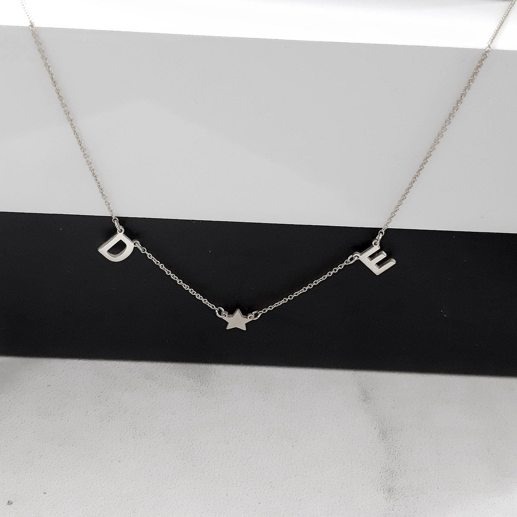 14K Solid Gold Letter Necklace – 3 Initial Necklace with Chain – Custom, gallery view 7 of 8