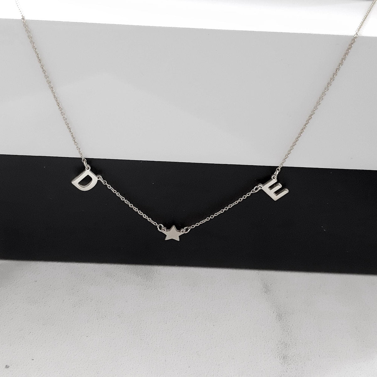 14K Solid Gold Letter Necklace – 3 Initial Necklace with Chain – Custom, gallery view 7 of 8