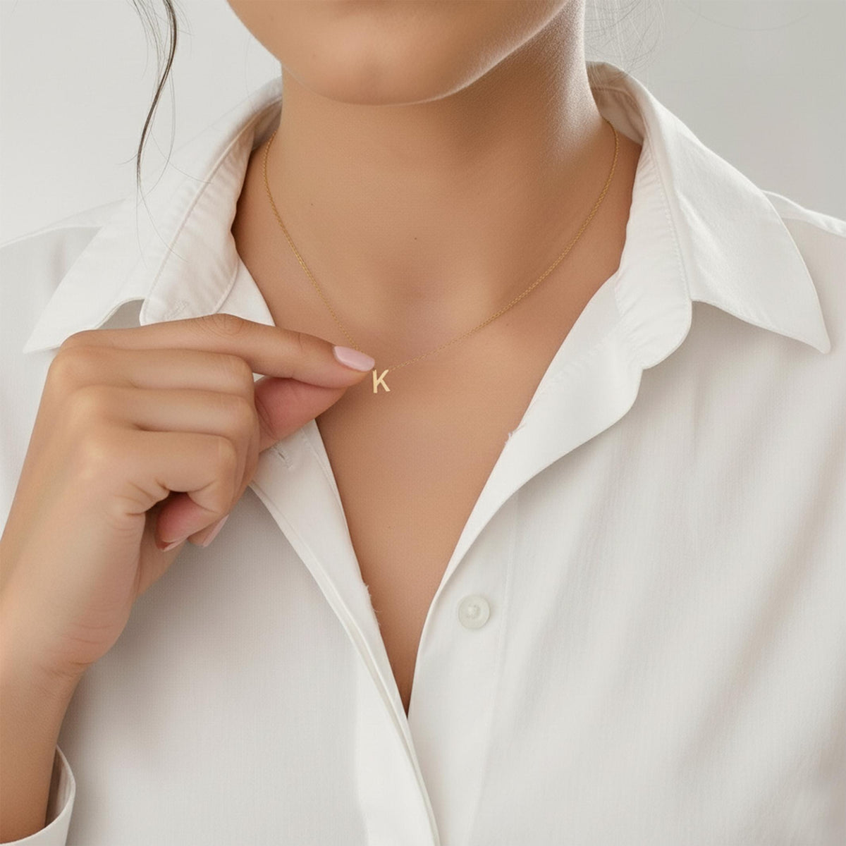 14K Solid Gold Letter Necklace – 3 Initial Necklace with Chain – Custom, gallery view 8 of 8