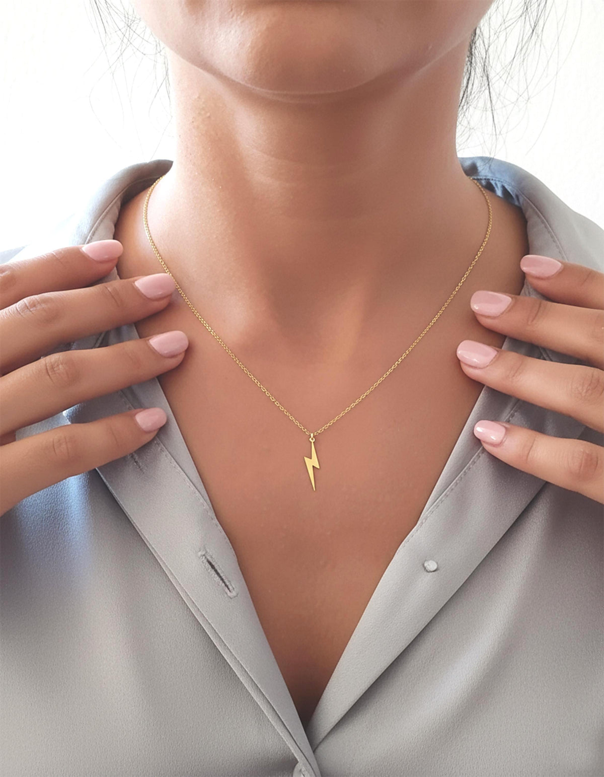 14K Solid Gold Lightning Bolt Necklace, main product view