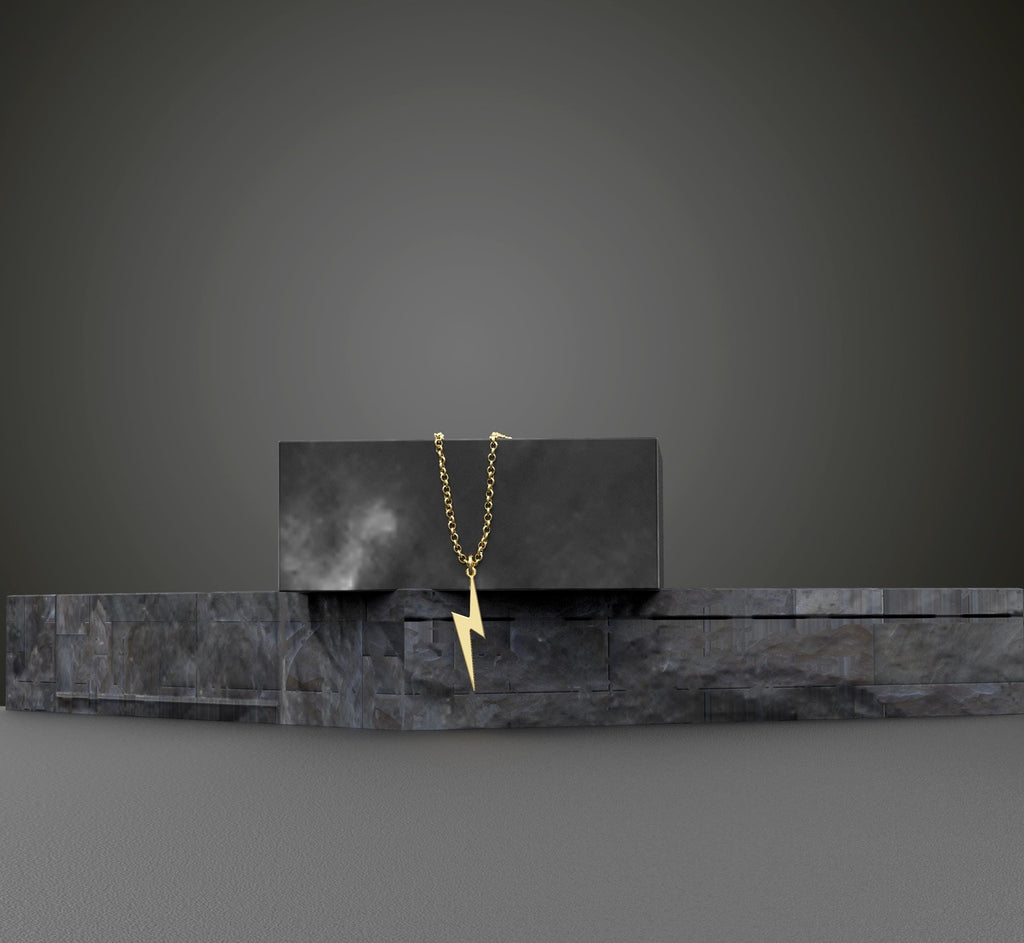 14K Solid Gold Lightning Bolt Necklace – Dainty Thunderbolt Pendant, gallery view 4 of 9