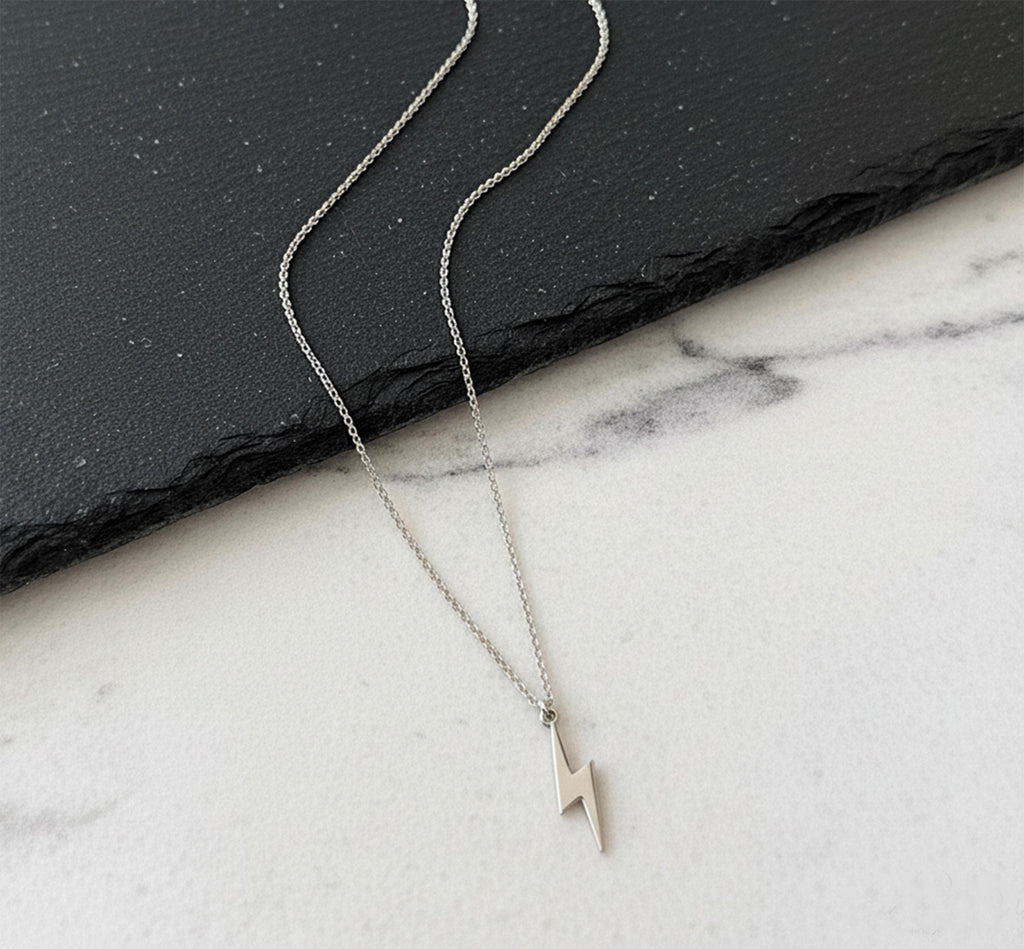 14K Solid Gold Lightning Bolt Necklace – Dainty Thunderbolt Pendant, gallery view 9 of 9