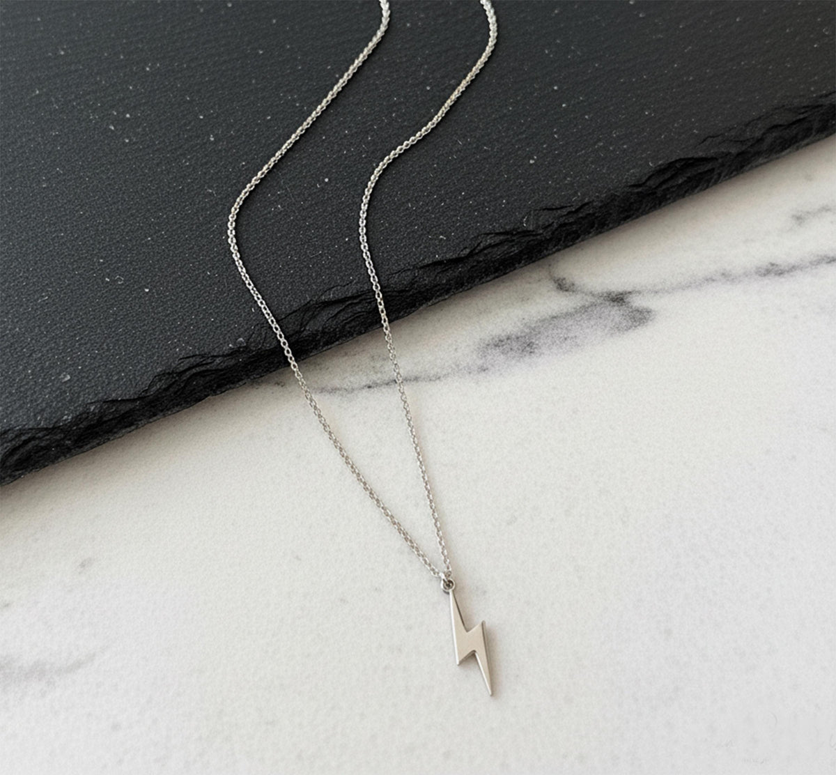 14K Solid Gold Lightning Bolt Necklace – Dainty Thunderbolt Pendant, gallery view 9 of 9