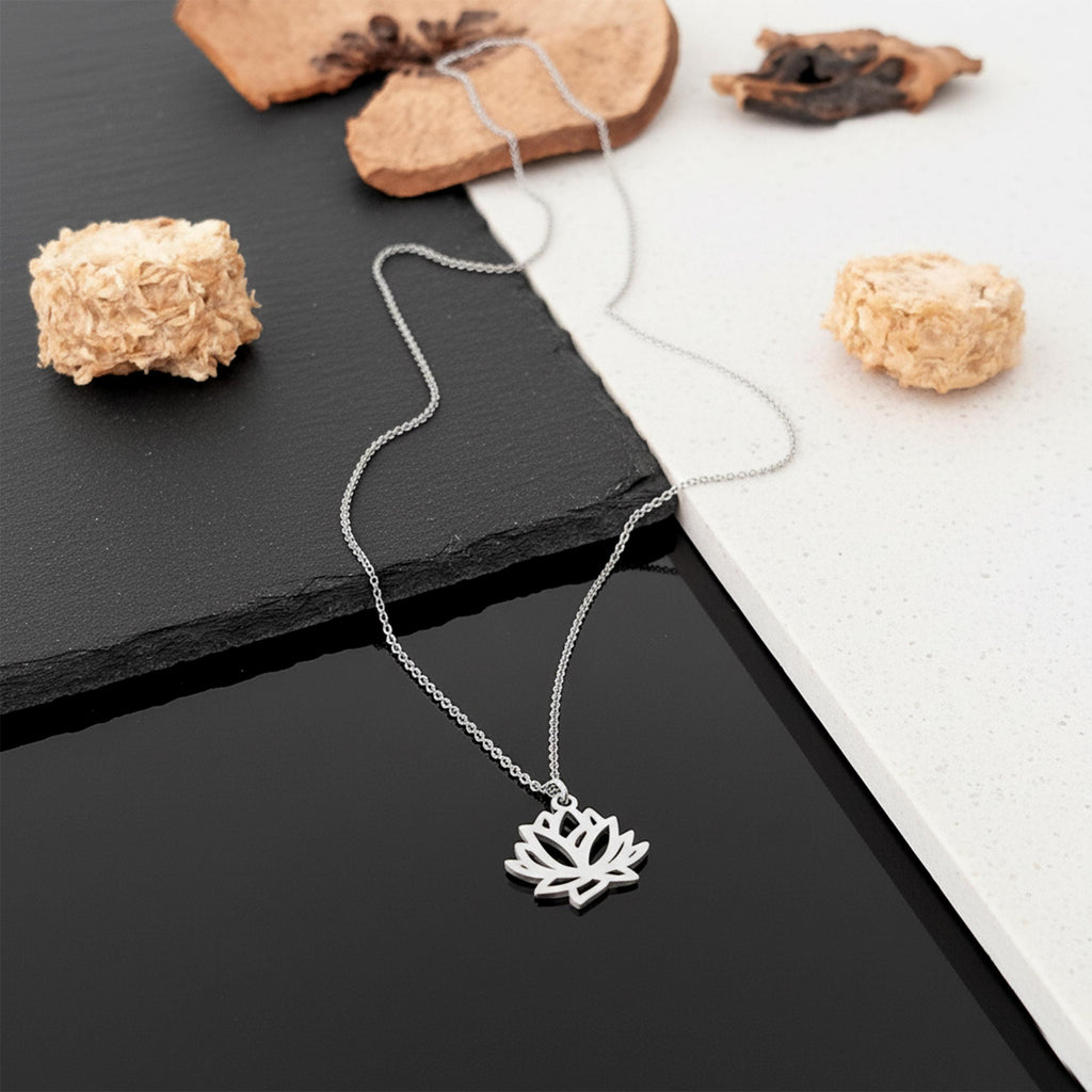 14K Solid Gold Lotus Flower Necklace – Dainty Yoga Pendant, gallery view 4 of 7