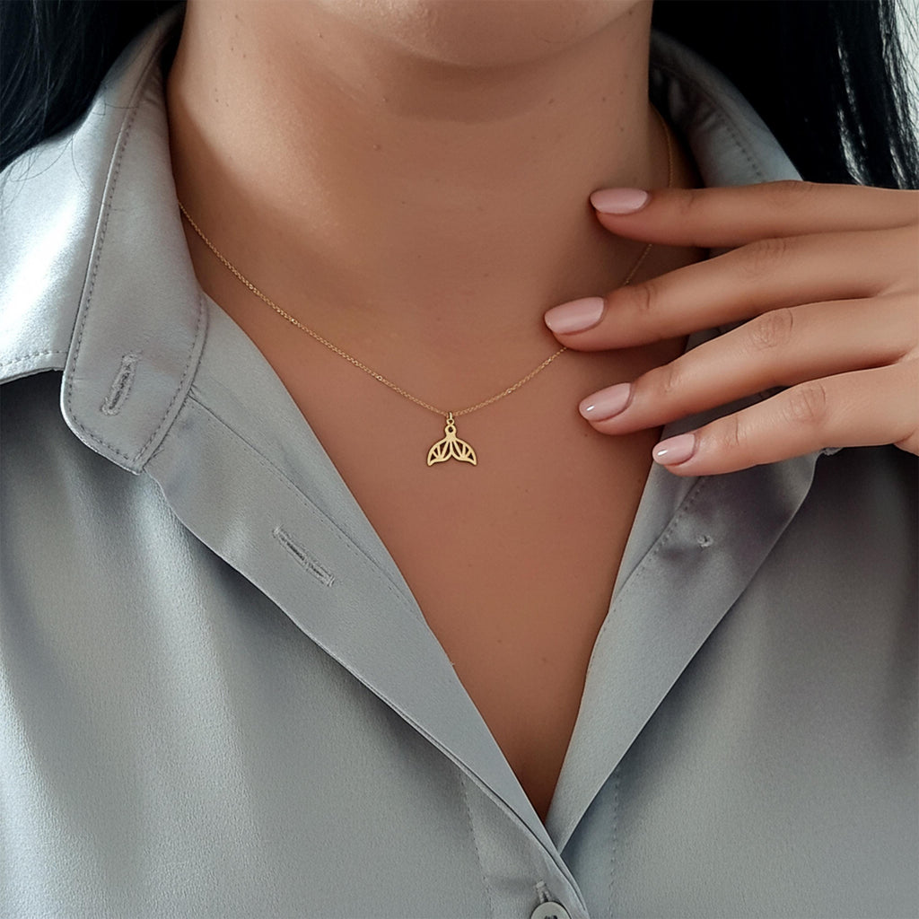 14K Solid Gold Mermaid Tail Charm Necklace, main product view