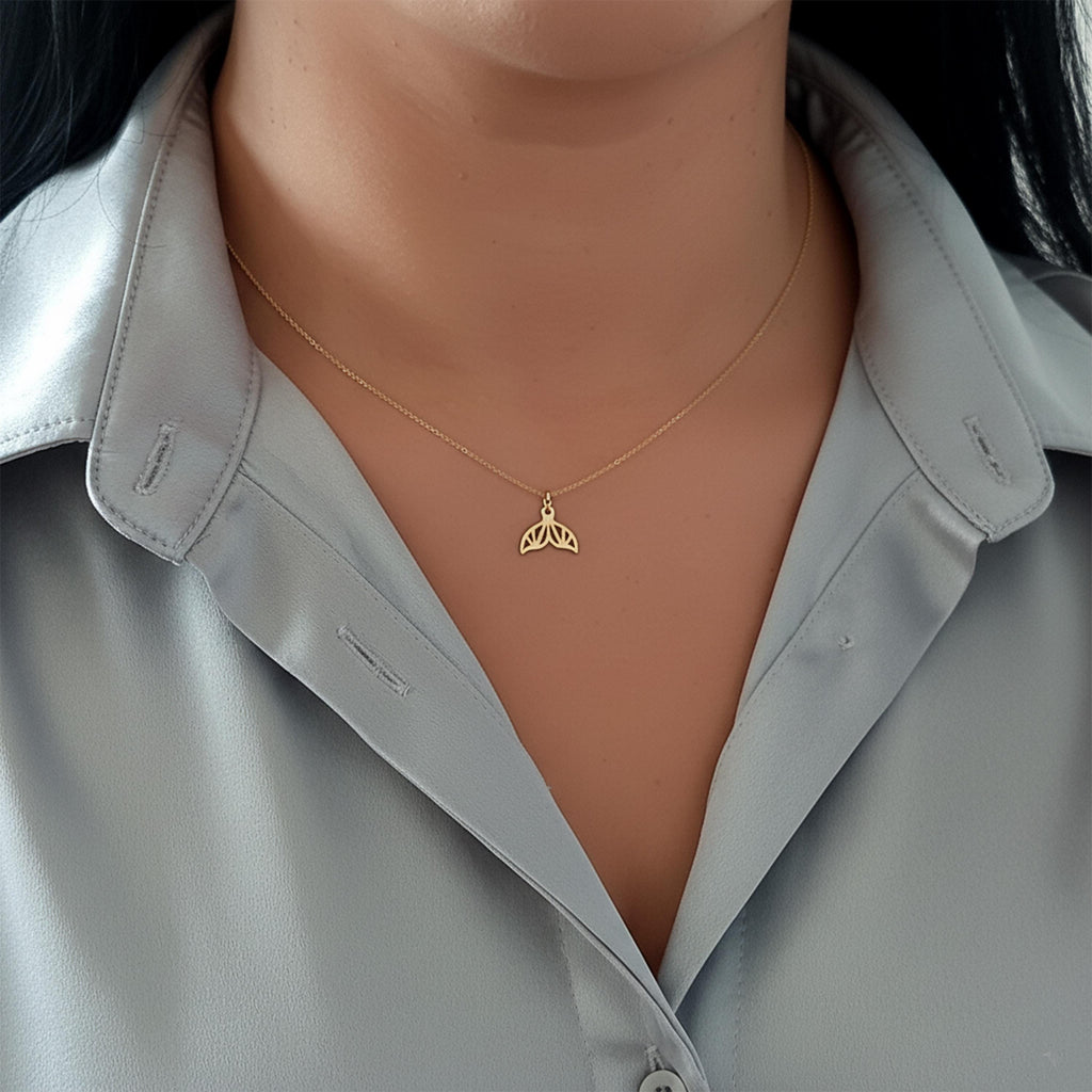 14K Solid Gold Mermaid Tail Charm Necklace, gallery view 3 of 7