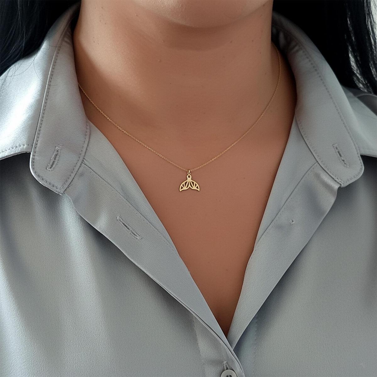 14K Solid Gold Mermaid Tail Charm Necklace, gallery view 6 of 7