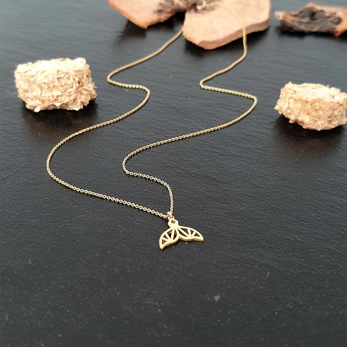 14K Solid Gold Mermaid Tail Charm Necklace, gallery view 7 of 7
