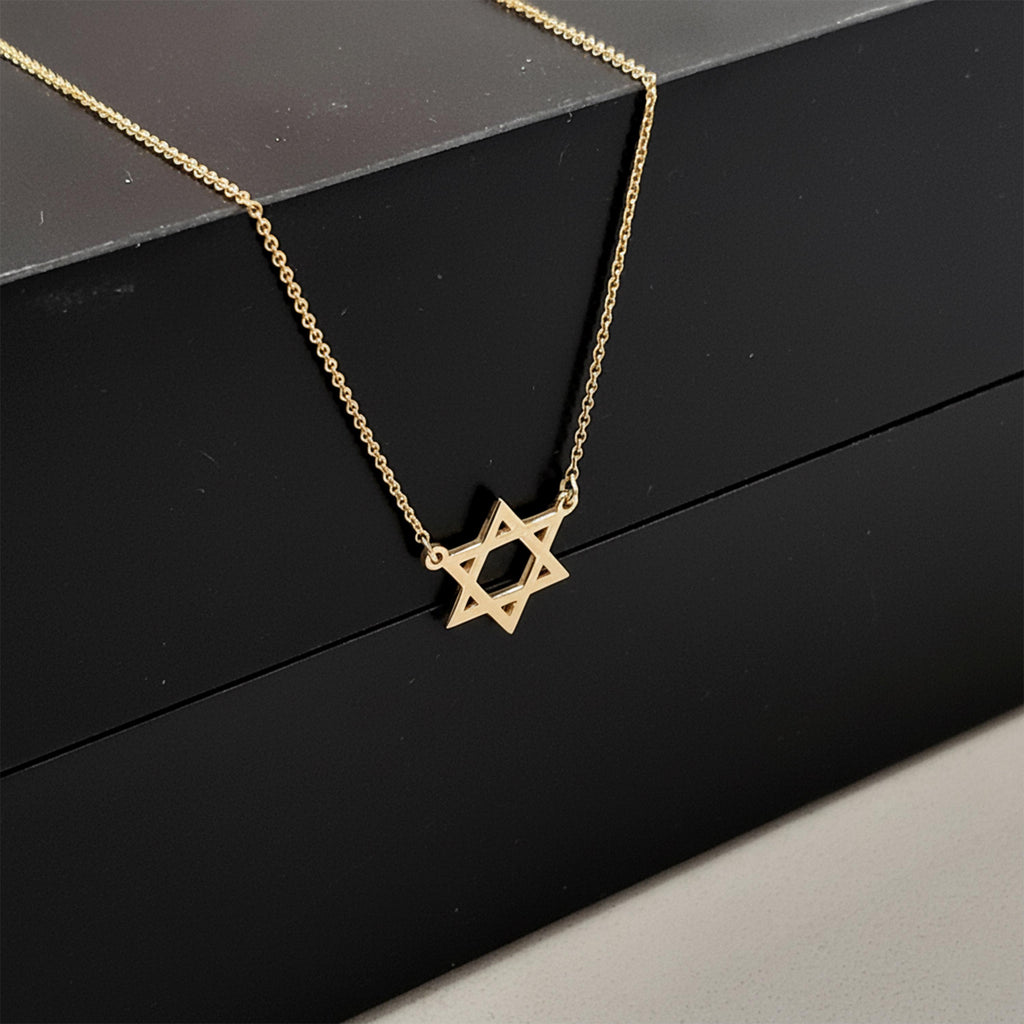 14K Solid Gold Minimalist Star of David Necklace, gallery view 2 of 6