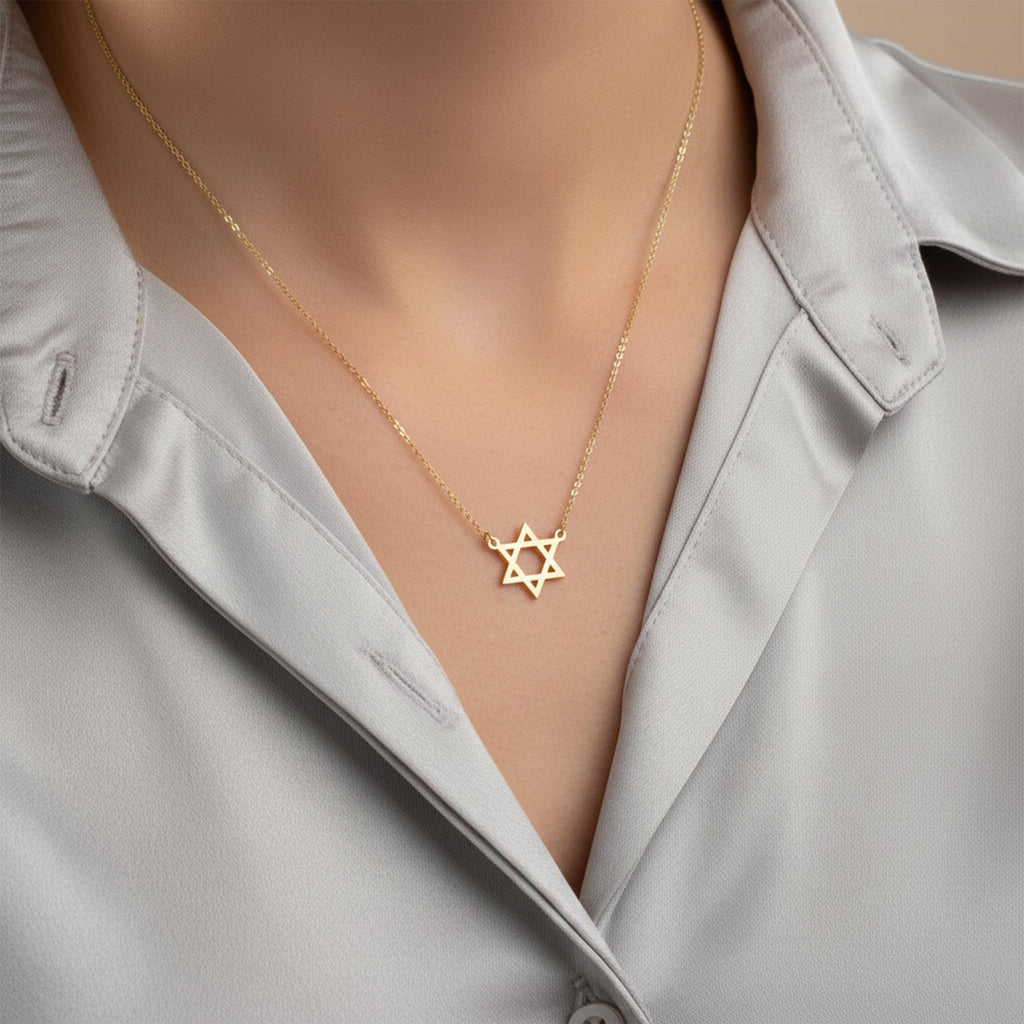 14K Solid Gold Minimalist Star of David Necklace, gallery view 3 of 6