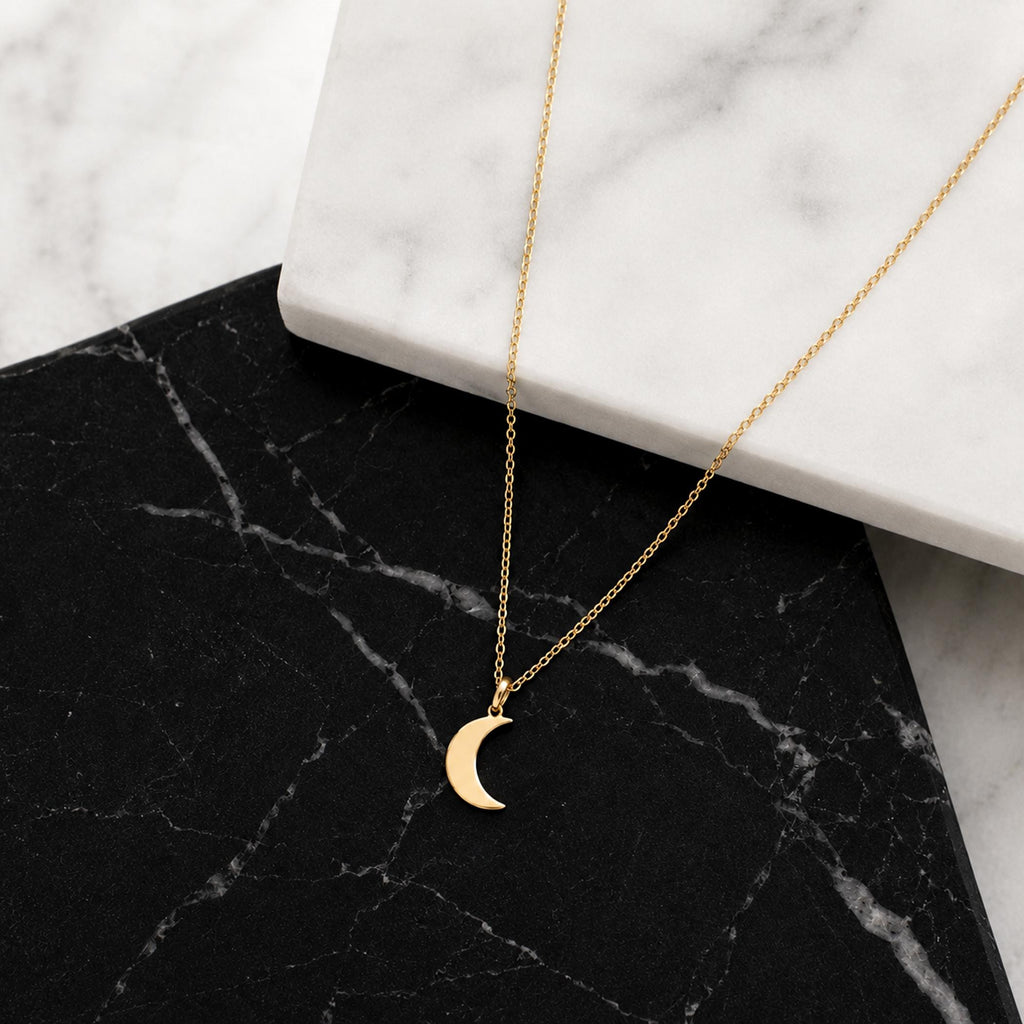 14K Solid Gold Moon Necklace – Crescent Moon Pendant – Layering Necklace, gallery view 4 of 10