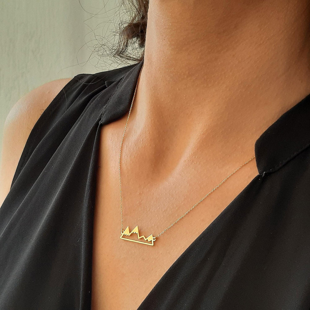 14K Solid Gold Mountain Traveler Necklace, gallery view 3 of 8