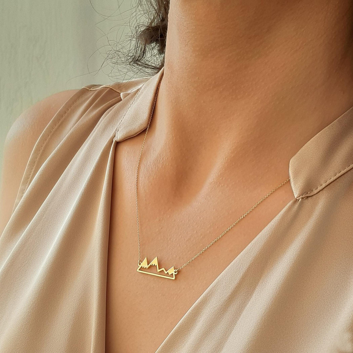 14K Solid Gold Mountain Traveler Necklace, gallery view 5 of 8