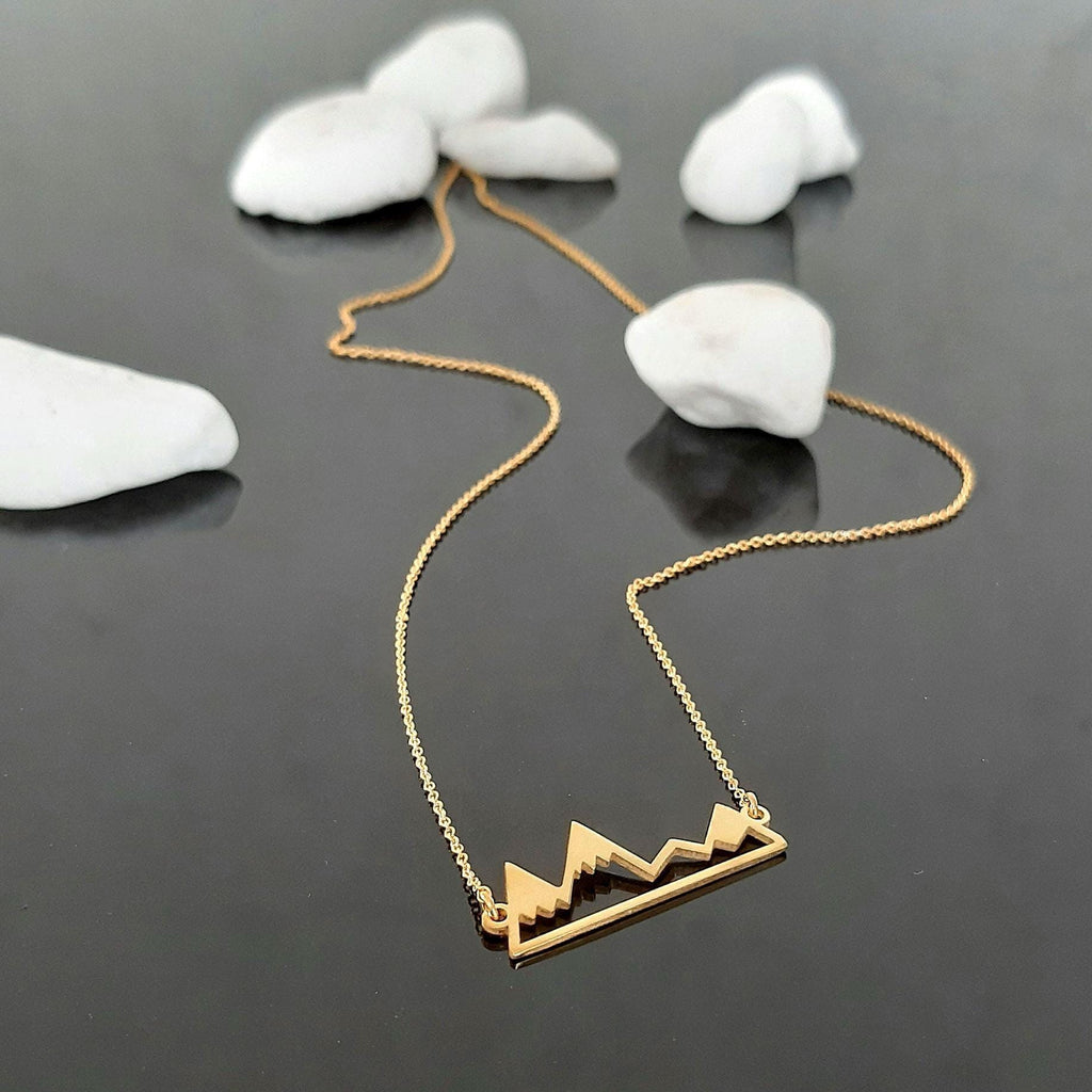 14K Solid Gold Mountain Traveler Necklace, gallery view 7 of 8