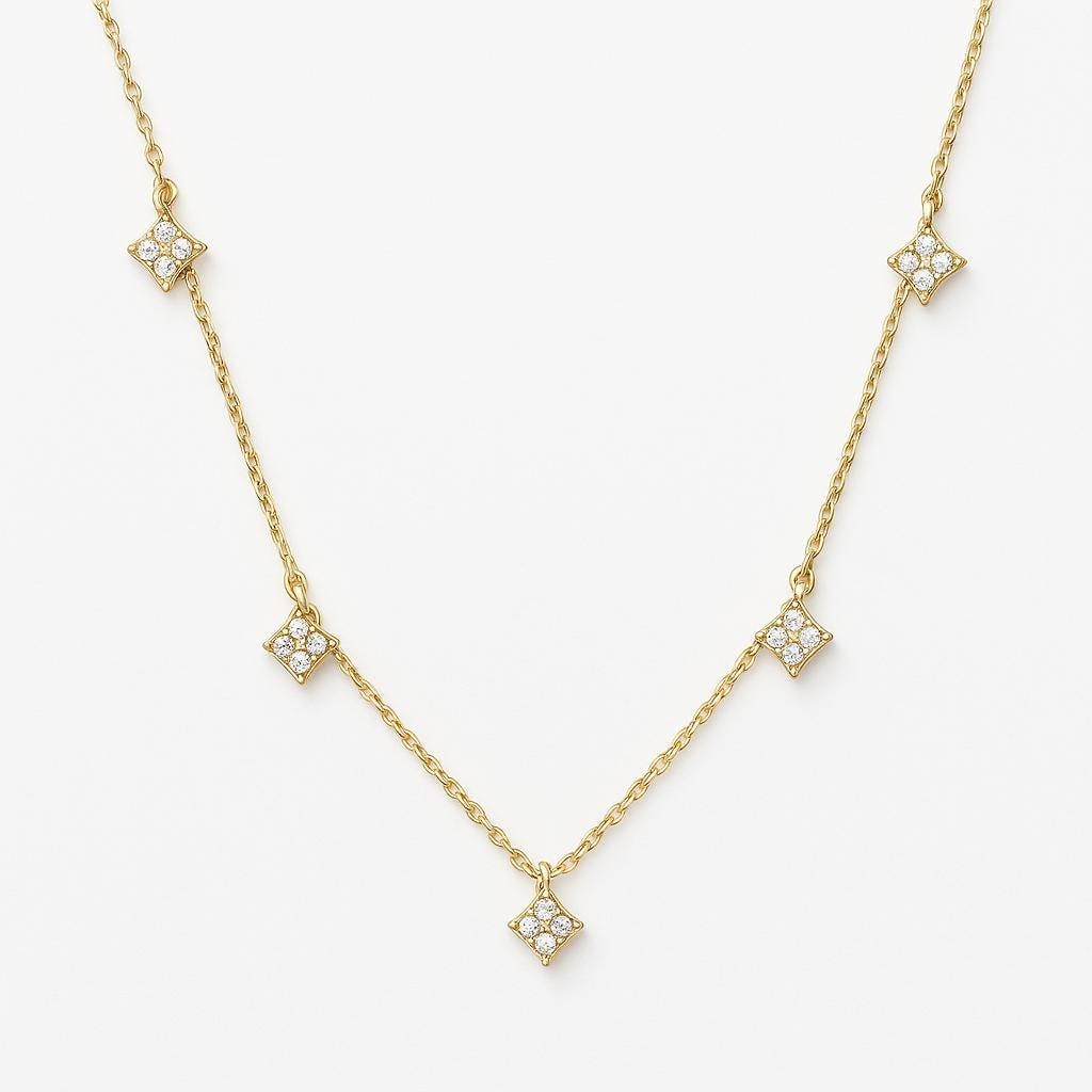14K Solid Gold Multi-Clover Diamond Necklace, main product view