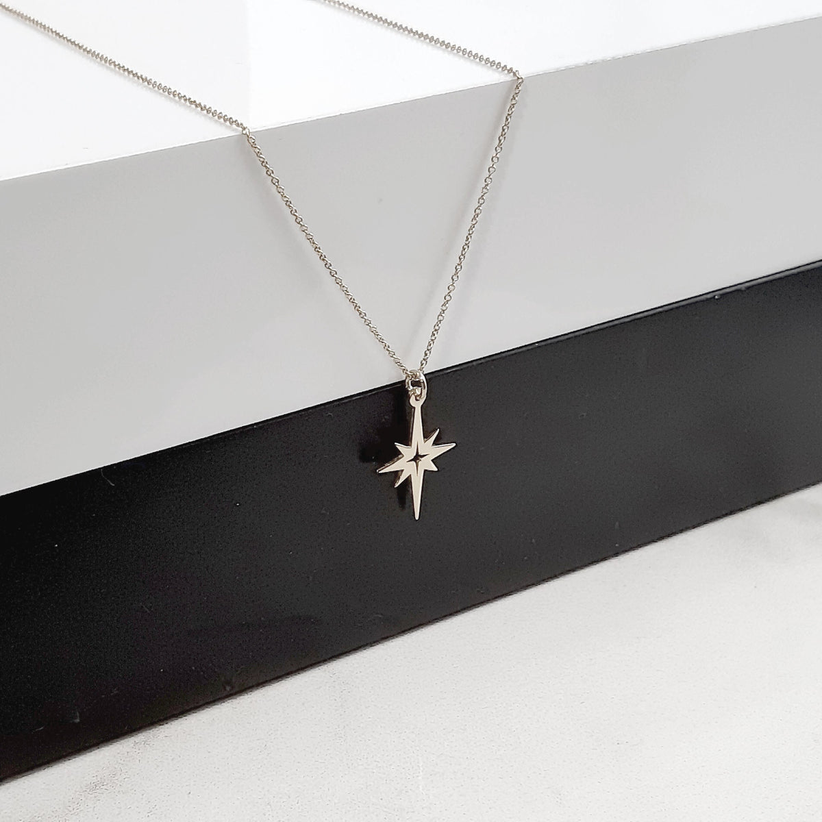 14K Solid Gold North Star Necklace – Dainty Celestial Starburst Charm, gallery view 3 of 5