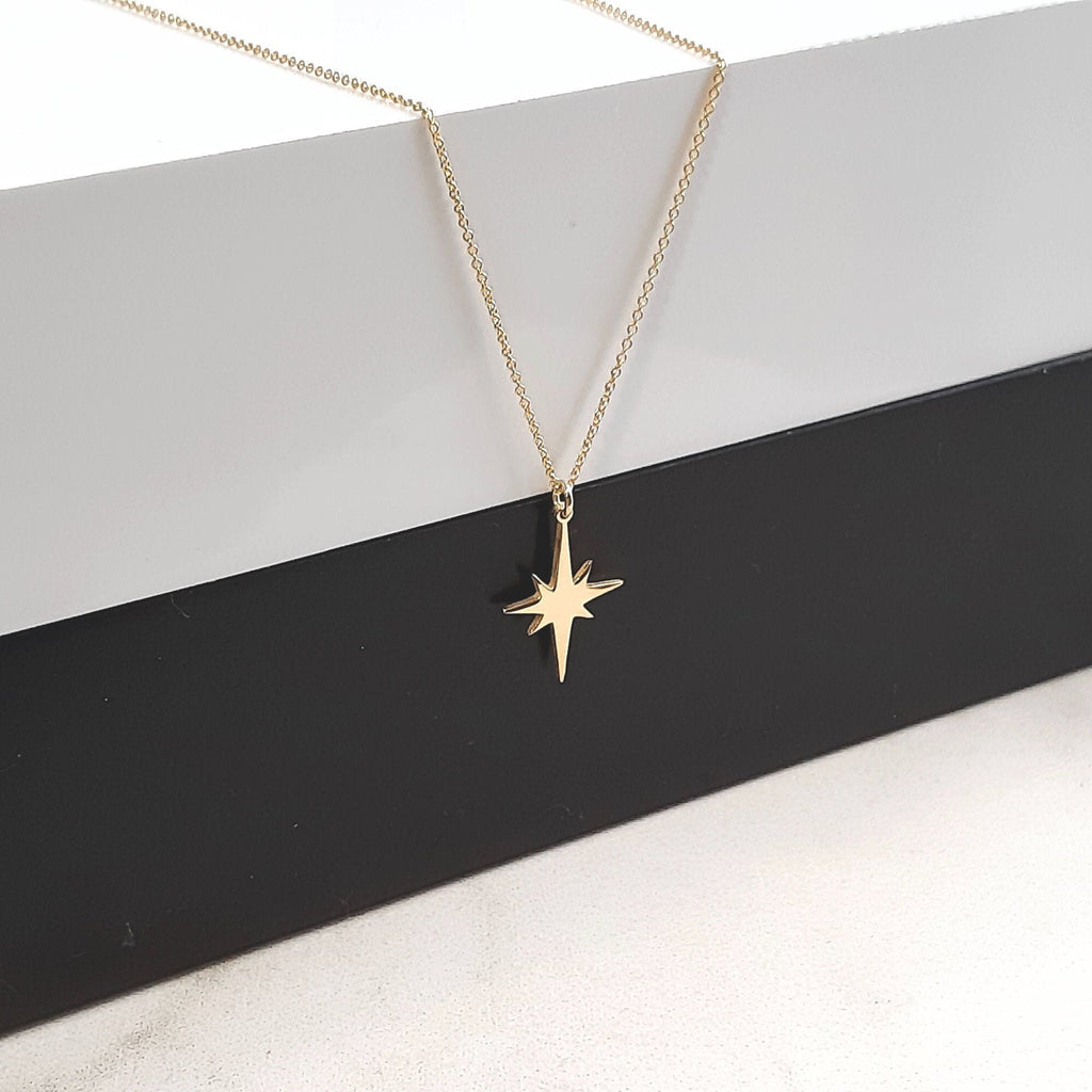 14K Solid Gold North Star Pendant Necklace, main product view