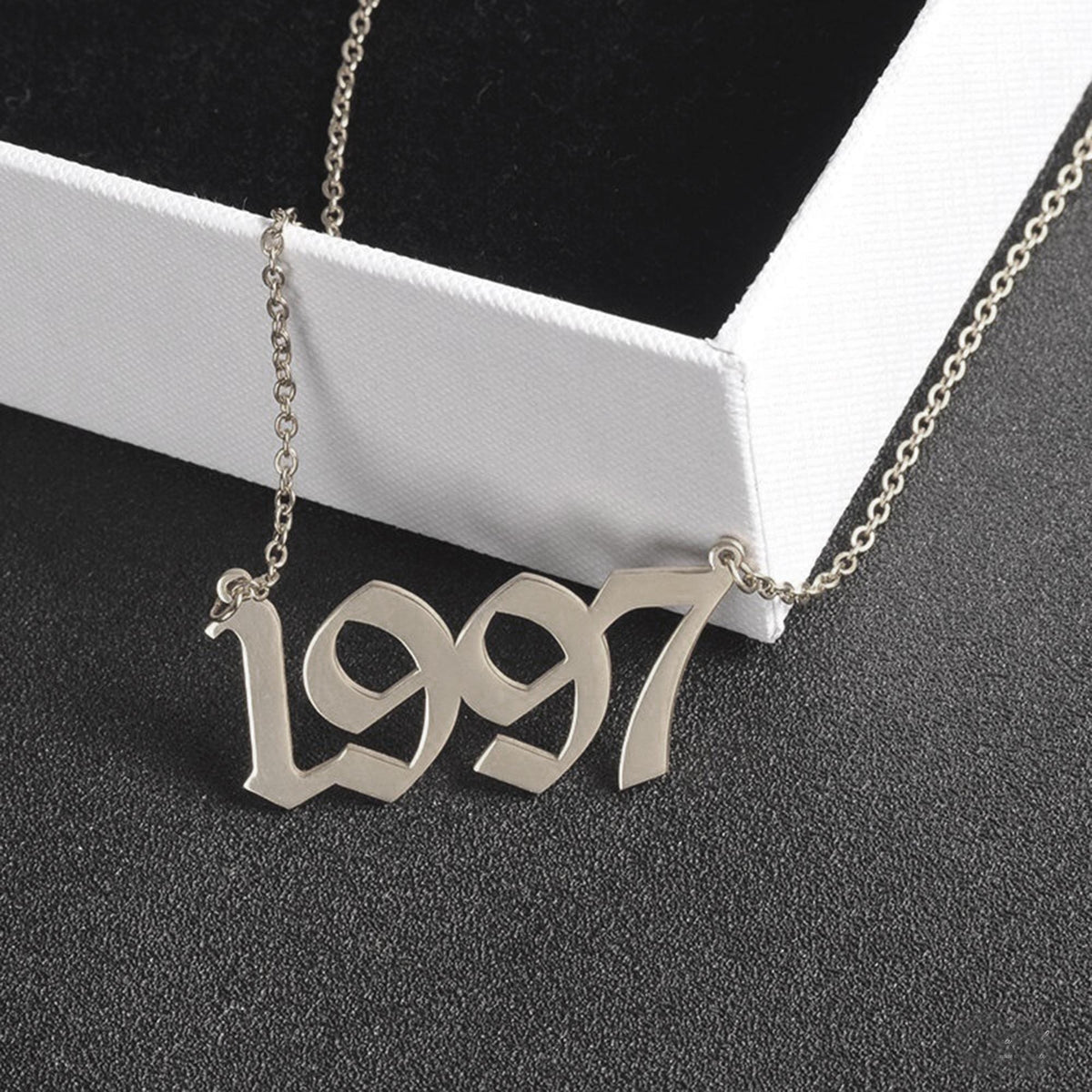 14K Solid Gold Old English Birthdate Necklace, gallery view 10 of 10