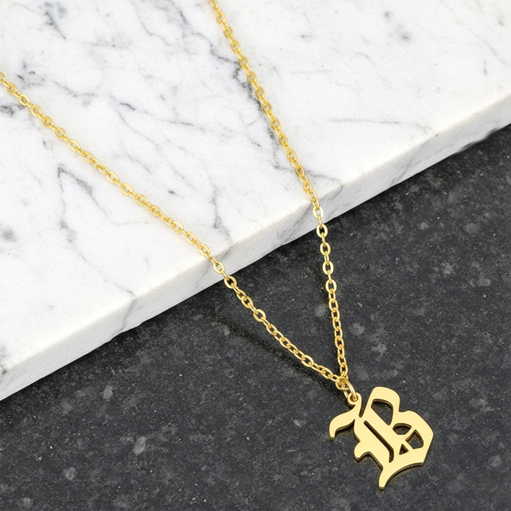 14K Solid Gold Old English Initial Necklace, gallery view 3 of 10
