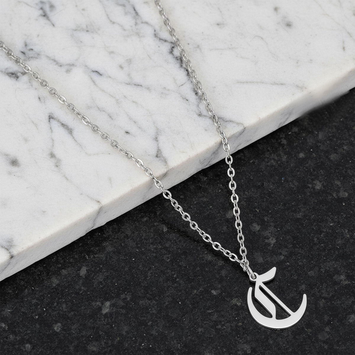 14K Solid Gold Old English Initial Necklace, gallery view 8 of 10